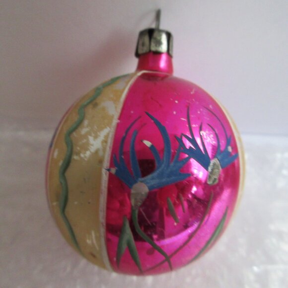 3 Hand Painted Blown Glass Christmas Ornaments Poland Pink Silver Vintage - Picture 9 of 16